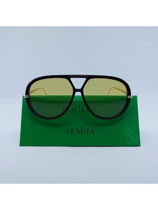 Bottega Veneta BV1273S 003 Sunglasses Black and Gold Geometric Frame, Yellow main image 7